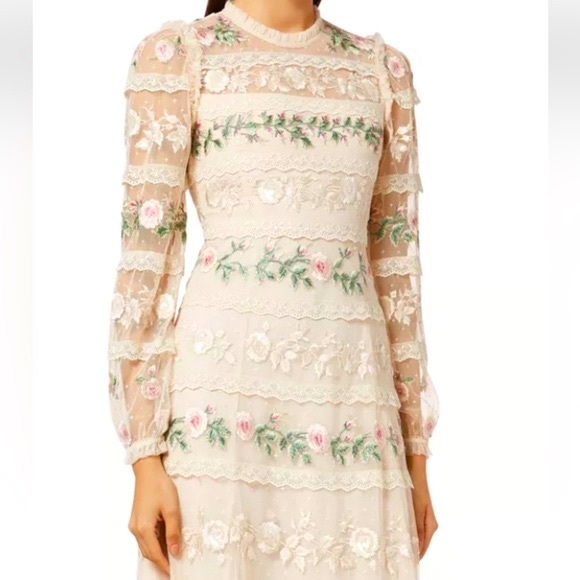 Needle & Thread x BHLDN Precious Rose 2 / XS Pink Embroidered Sequin Lace Formal - Picture 13 of 16